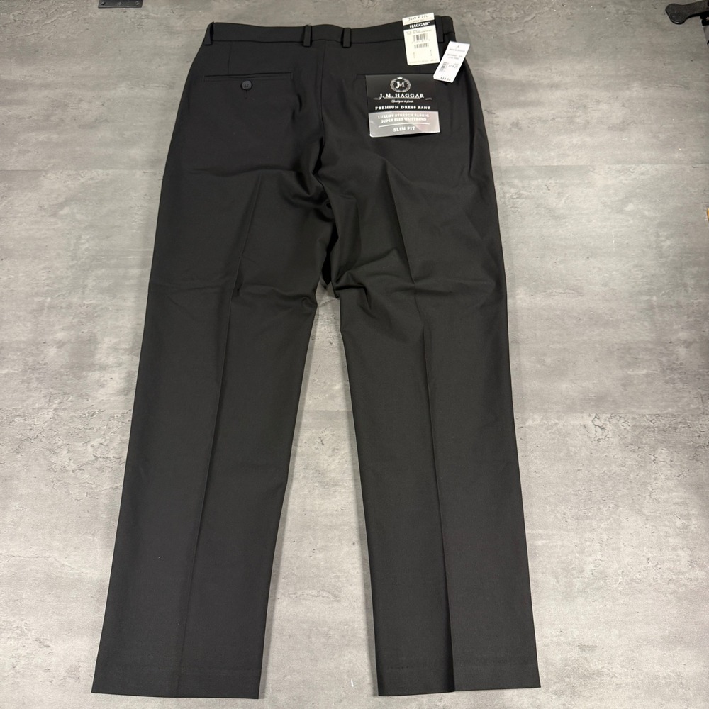 J.M. Haggar Dress Pant Mens 32x29 Slim Fit Black Premium Stretch NEW Work Prep